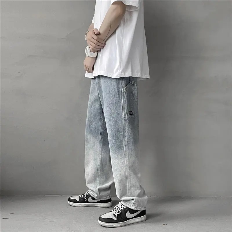 

Gradient Jeans Men's Korean Fashion Loose Casual Jeans Men's Harajuku Streetwear Retro Wide-legged Straight Mopping Pants Men