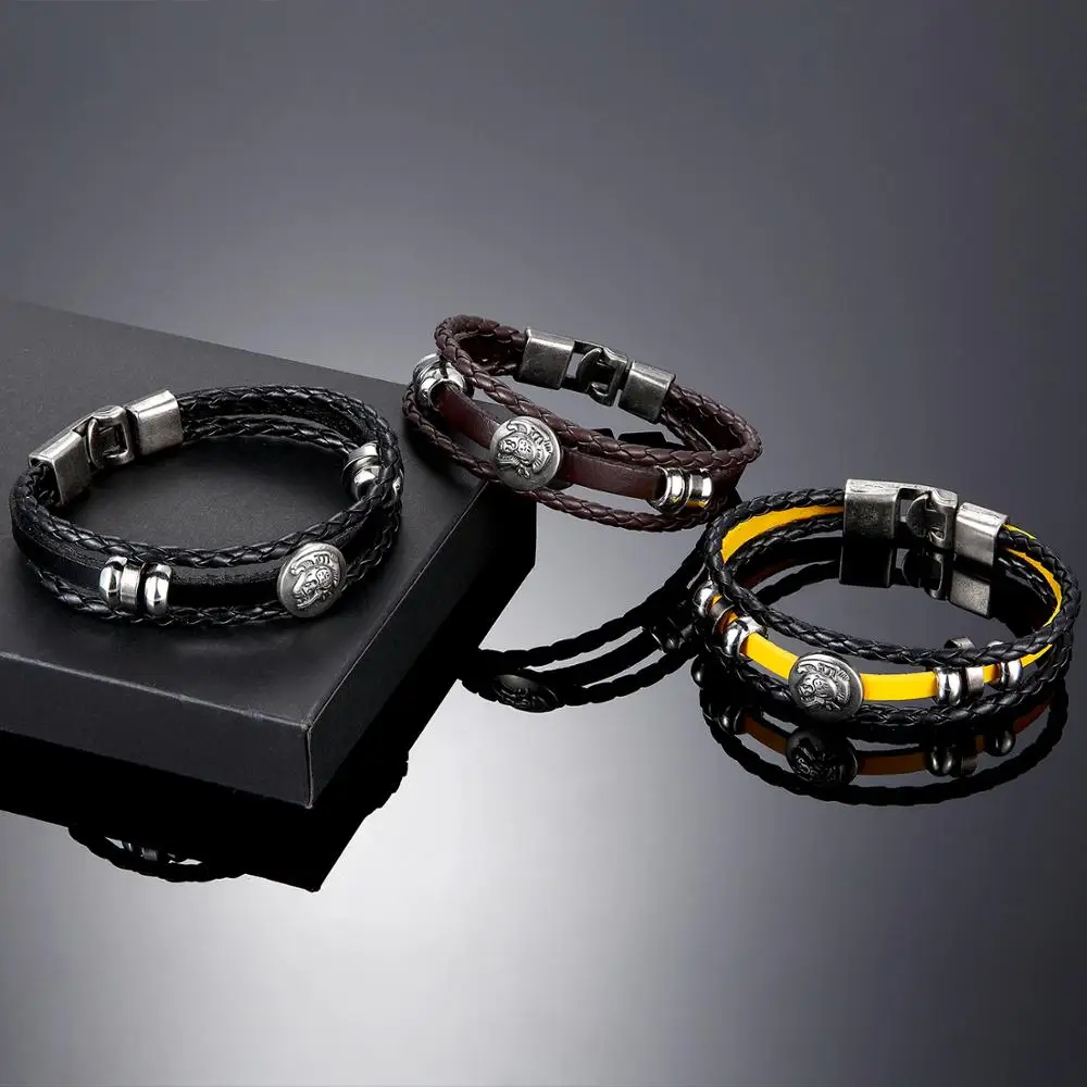 Модный винтажный браслет ручной работы из искусственной кожи с изображением