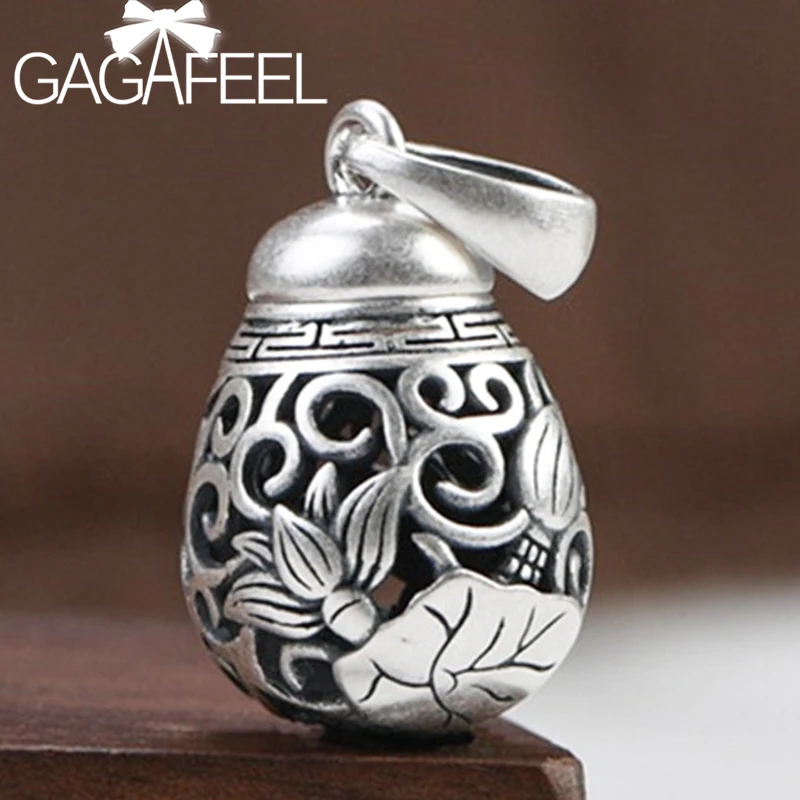 

GAGAFEEL 990 Pure Silver Sachet Aromatherapy Pendant Retro Hollow Grass Flower Lotus Design Women's Silver Pendant Jewelry