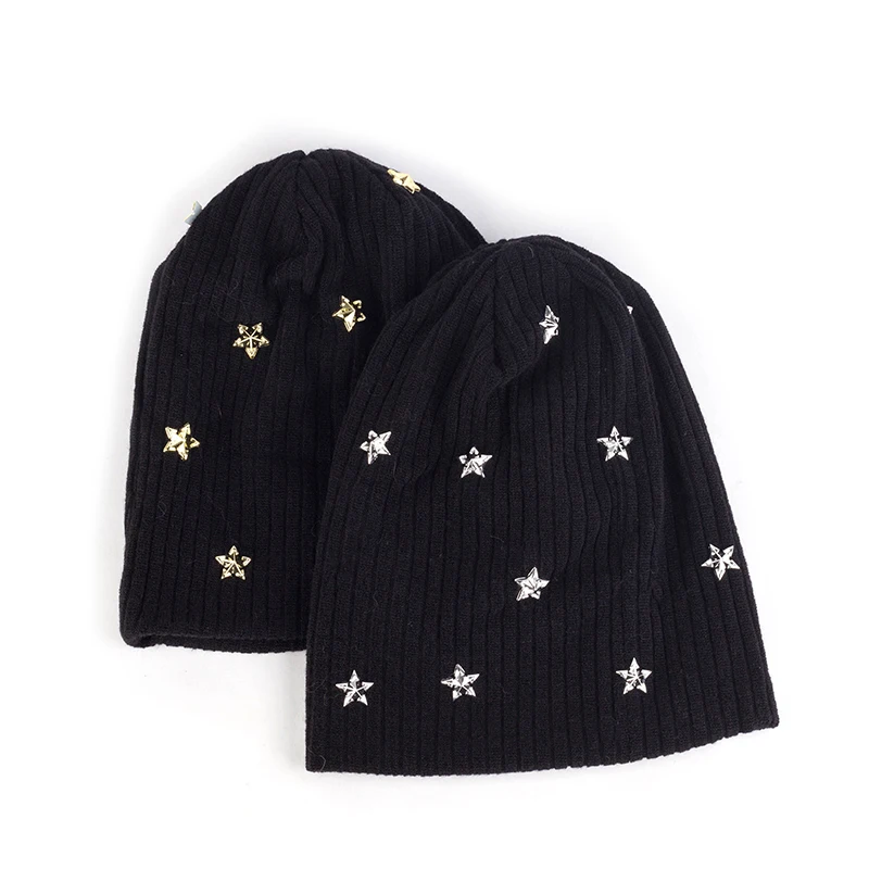 

Шапка Зимняя женская, хлопковая, эластичная, с золотыми и серебряными звездами