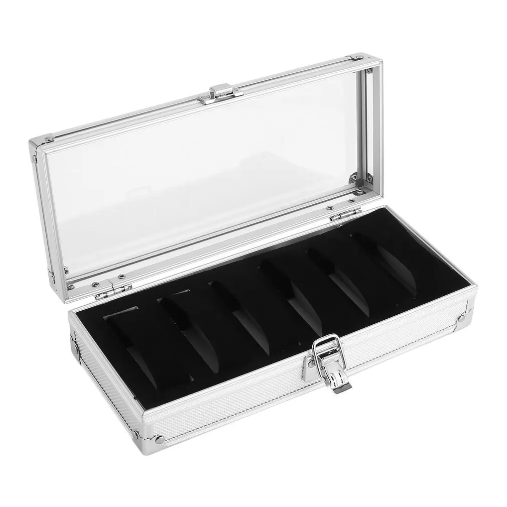 6/12 Grids Slots Aluminium Watches Box Jewelry Display Storage Square Case Suede Inside Container Watch Casket
