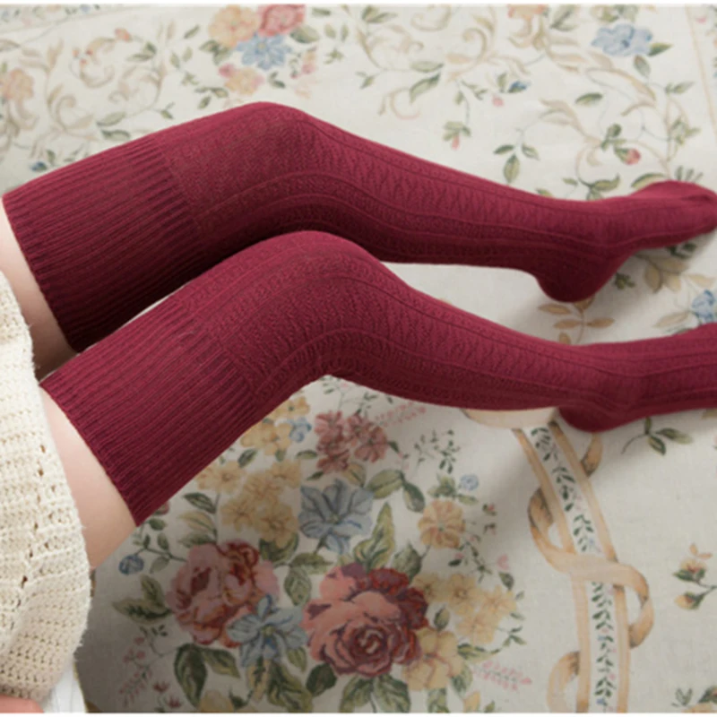 

Female Spring Japanese Long Twist Stockings Women's Cotton Vintage Student Girly Thick Needle Knee (SO11)