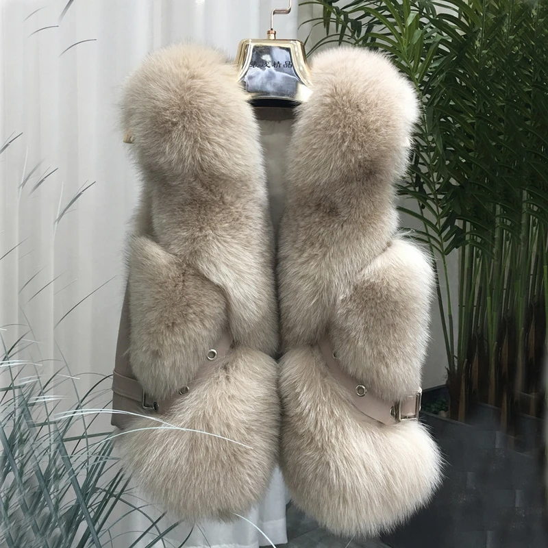 ZDFURS* из натурального меха лисы жилет короткий без рукавов Vestwoman зимние теплые натуральный меховой жилет натуральным лисьим мехом Меховая куртка лисий мех пальто - Цвет: milk tea