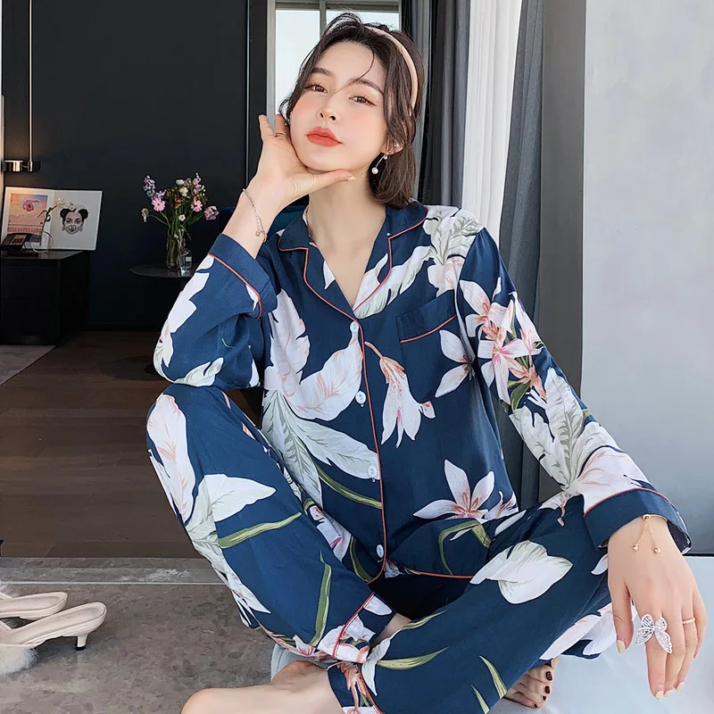 

JULY'S SONG Viscose Pajama Set Women Pajamas Casual Turn-down Collar Long Sleeve Sleepwear Printed Summer Pyjama Female Homewear
