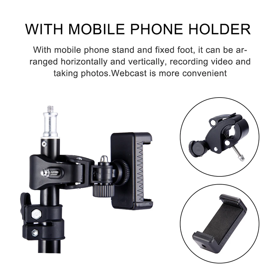 Кольцевой светильник MAMEN студийный диаметром 26 см с держателем для телефона