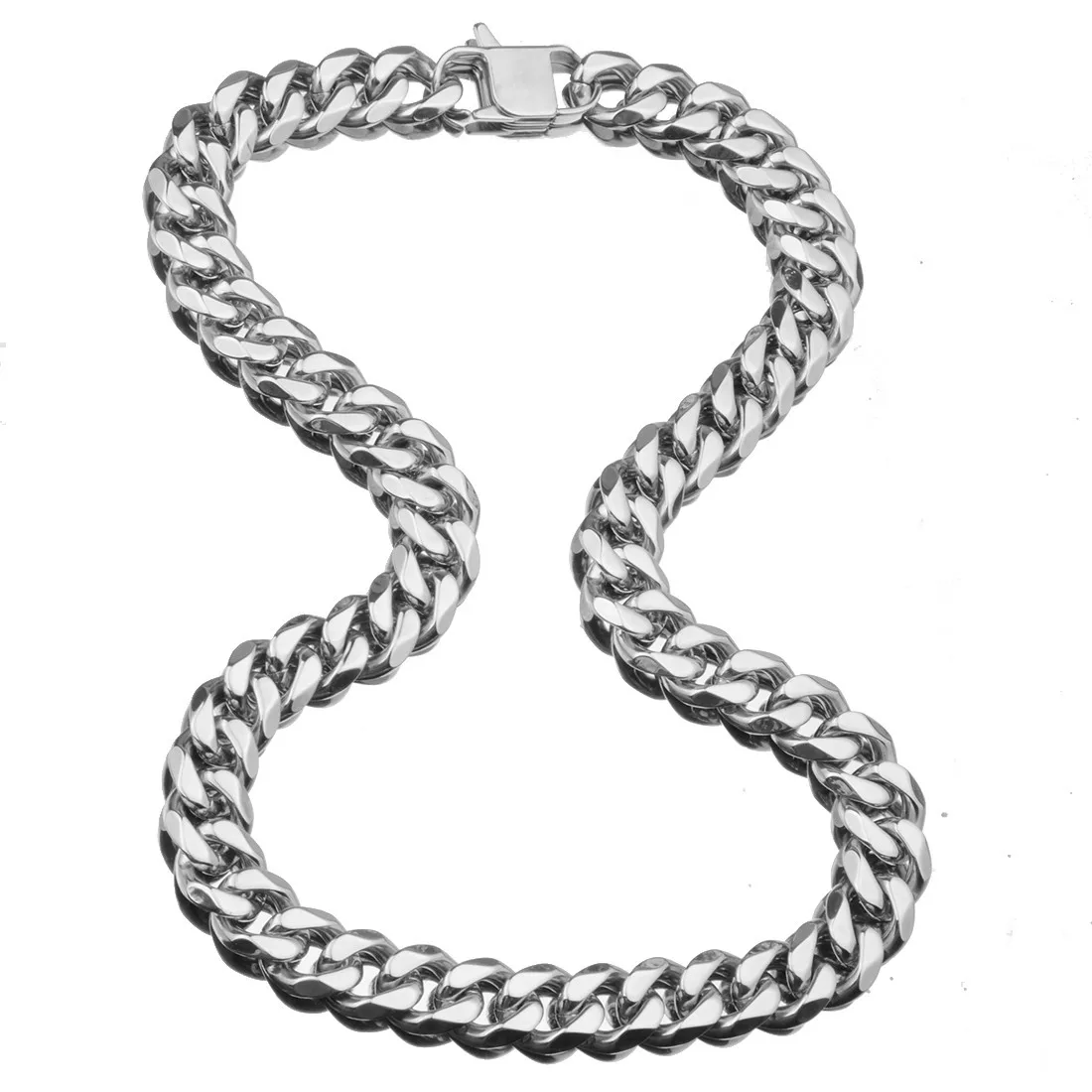 Цепочка кубинская 15 мм из нержавеющей стали серебристого цвета Крутое ожерелье