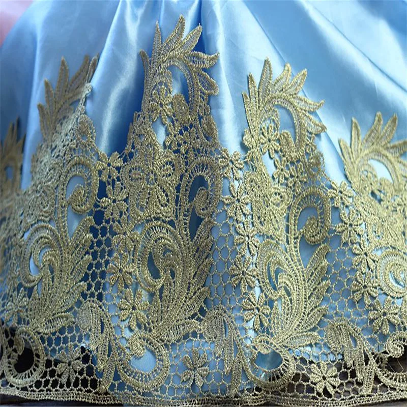 Один ярд высококачественной красивой золотой кружевной вышивки ленты для декорации DIY африканской ткани.
