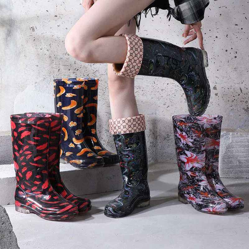 

Women's Mid Calf Rain Boots Waterproof Lightweight Garden Shoes Boots Casual Platform Warm Flats Shoes