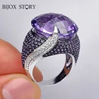 Женское Винтажное кольцо BIJOX STORY, 925 пробы Серебряное ювелирное изделие с аметистом, цирконием и драгоценными камнями, для свадебной вечеринки