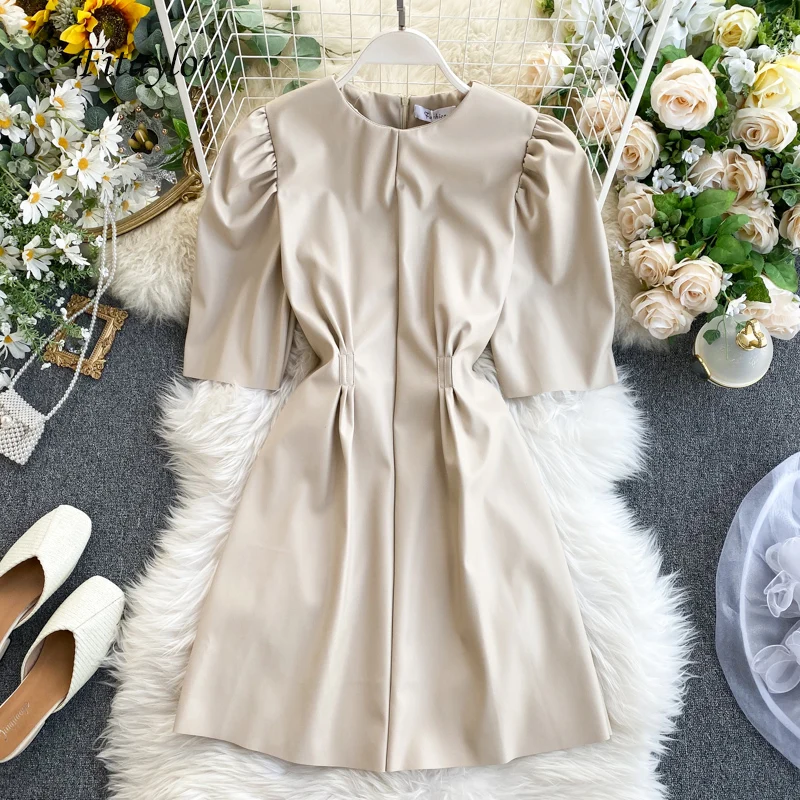 Fitaylor Новое весеннее мини платье из искусственной мягкой кожи женское винтажное