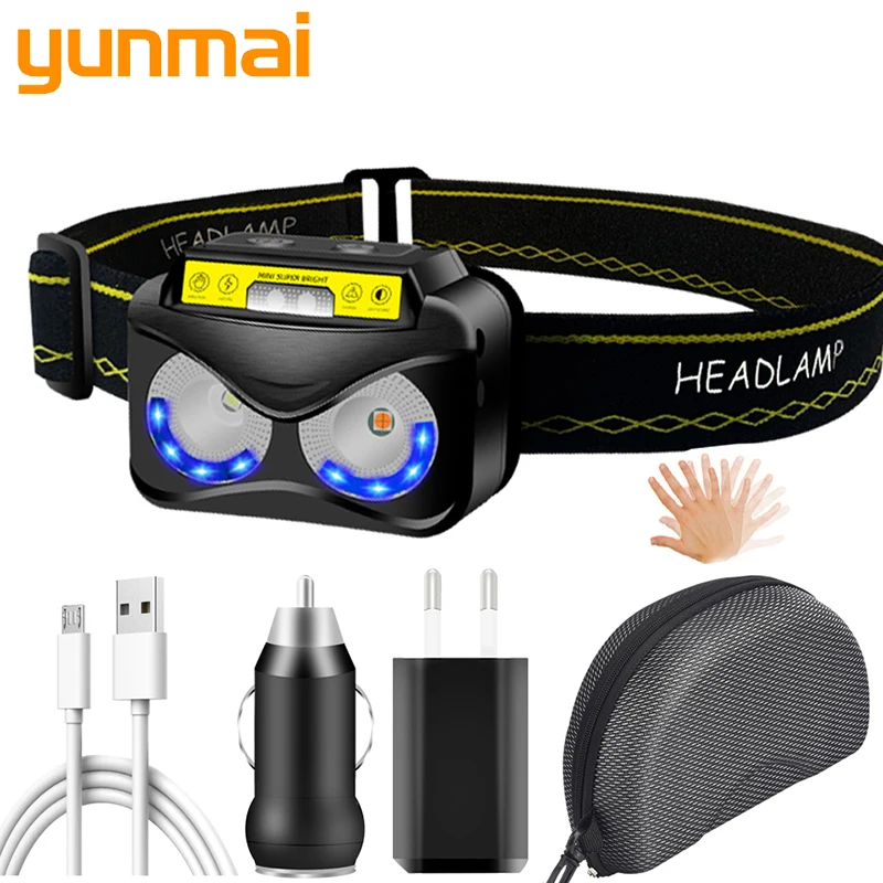 

2core XM-L2 U3 White And Yellow Color Sensor High Quality LED Headlight Built-in Battery Head Flashlight Headlight Night Running