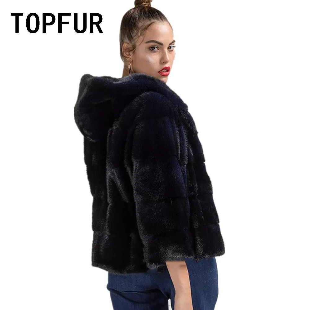 Пальто женское из натуральной норки TOPFUR черное базовое весеннее пальто с