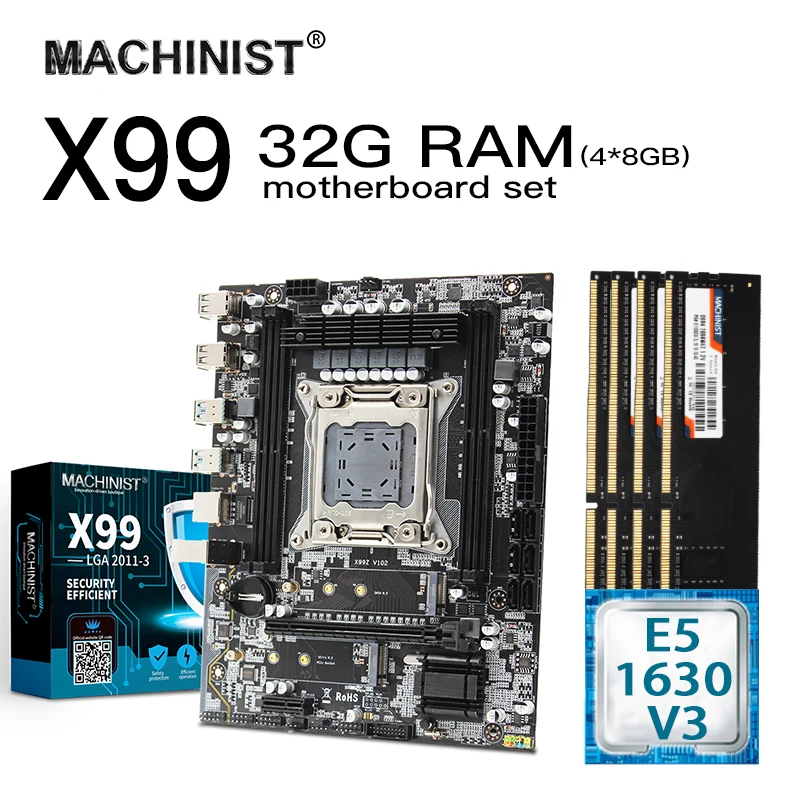 Комплект материнской платы X99 с Xeon E5 1630 V3 LGA 2011 3 CPU 4*8 ГБ (32 Гб) DDR4 ECC REG RAM MATX X99Z V102