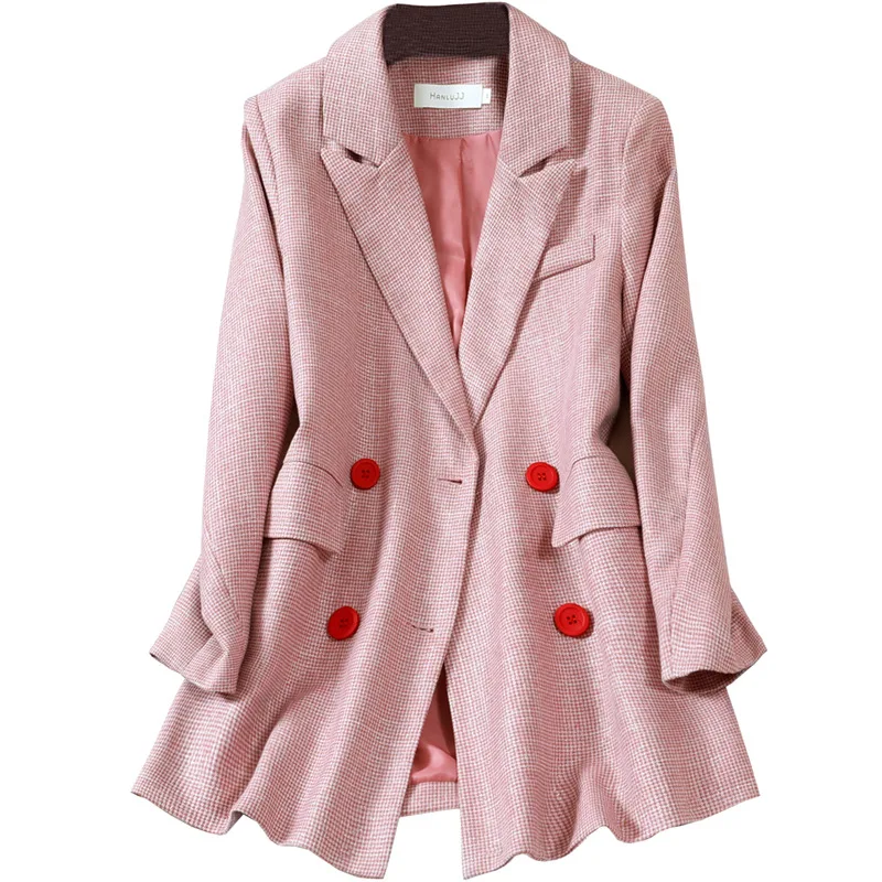 Women Jacket Spring AutumnTraf Fashion Double Breasted Loose Blazer Coat Vintage Long Sleeve Female Outerwear Chic Top