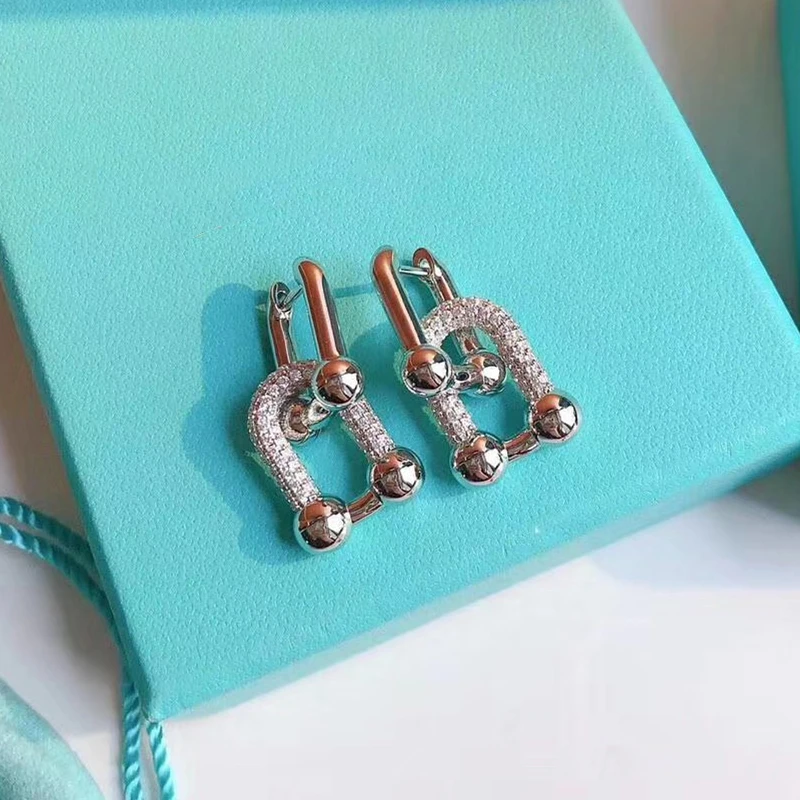 

New Hot Sale Women Jewelry Zircon U-shape Earrings for Women S925 Sterling Silver 1:1 LOGO Luxury Jewelry Party Valentine Gift
