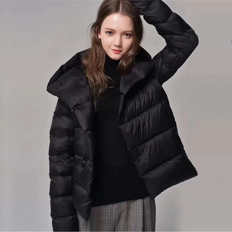 

2020 New Winter Short Coat Women Ultra Light 90% White Duck Down Jacket Parka Loose Warm Hooded Overcoat Long Sleeve Outerwear