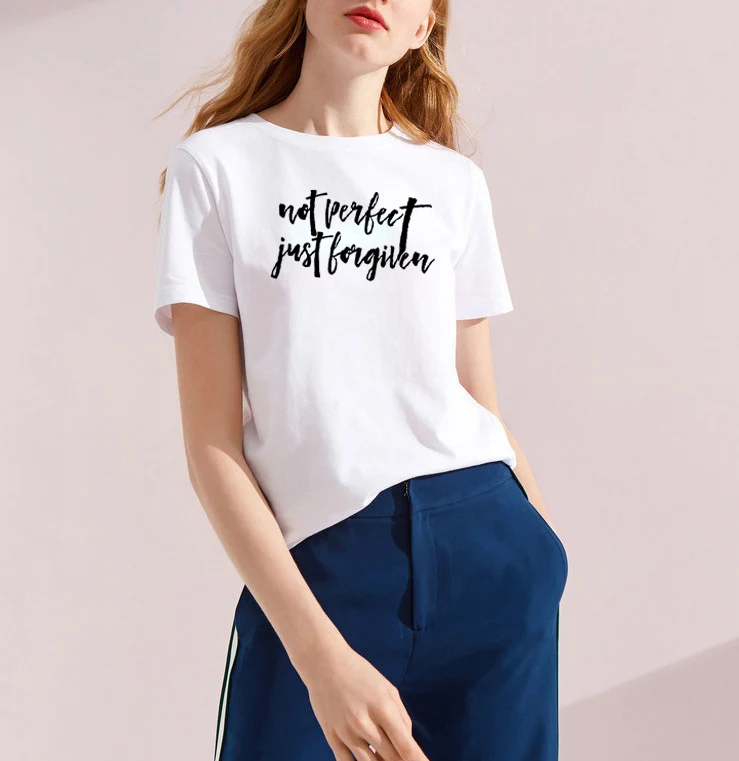 

Women Summer Short Sleeve O-neck Tshirt Women Loose Tee Shirt Femme Not Perfect Just Login Printed Short Sleeve T-shirt