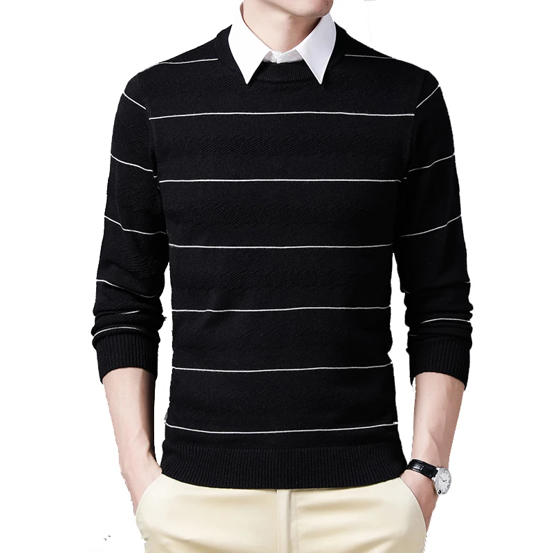 BROWON Осенняя мужская одежда Новый Повседневный мягкий теплый полосатый вязаный