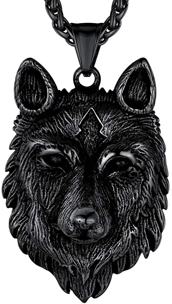 

GPUNK Wolf Pendant Necklace for Men 316 Stainless Steel/18K Gold Plated/Black Viking Wolf Nordic Jewelry(with delicate packing)