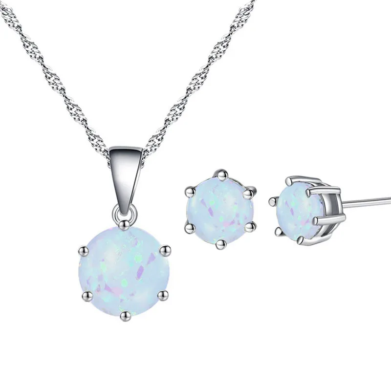 Серьги-гвоздики женские круглые с опалом белые кулон ожерелье элегантные |