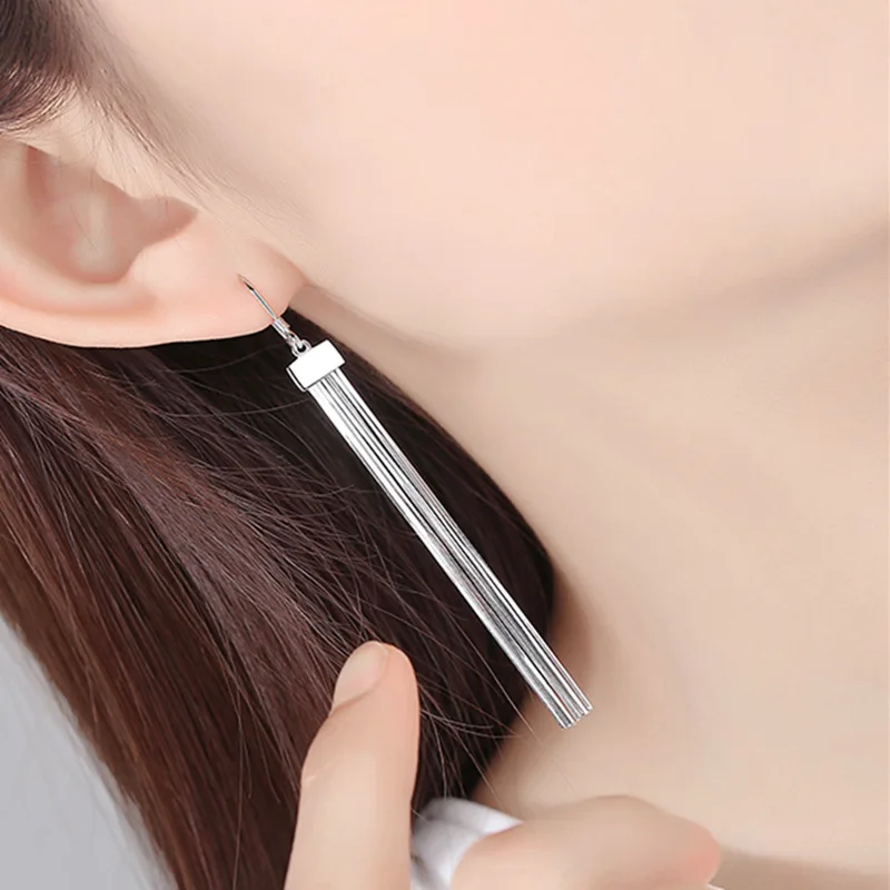 

MEWANRY Prevent Allergy 925 Sterling Silver Earrings for Women New Trend Elegant Vintage Long Tassels Lines Design Party Jewelry