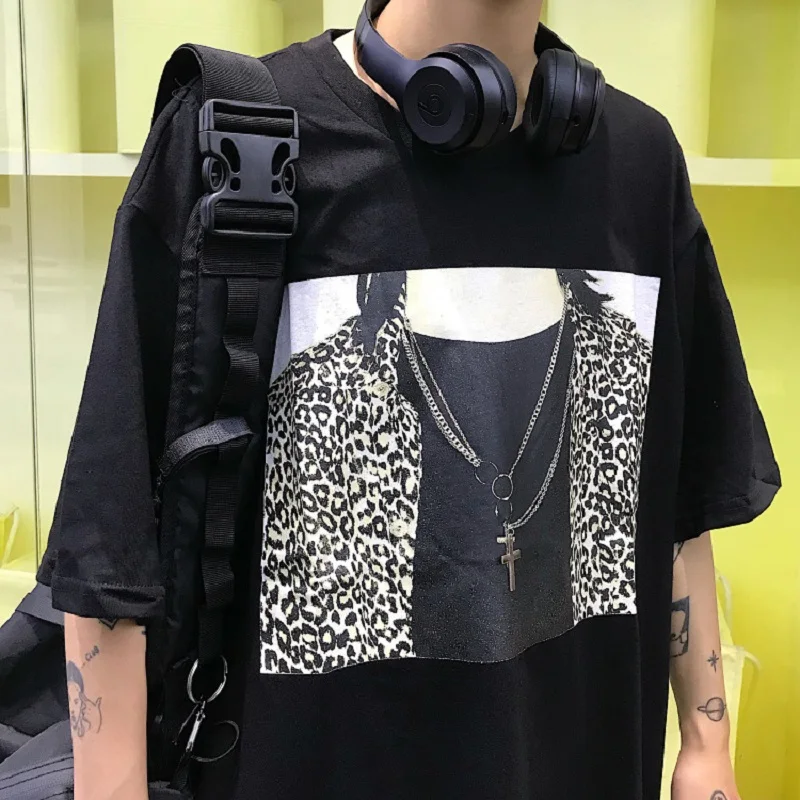 ulzzang Harajuku streetwear leopard print short-sleeved T-shirt female summer BF loose top vintage personality | Женская одежда