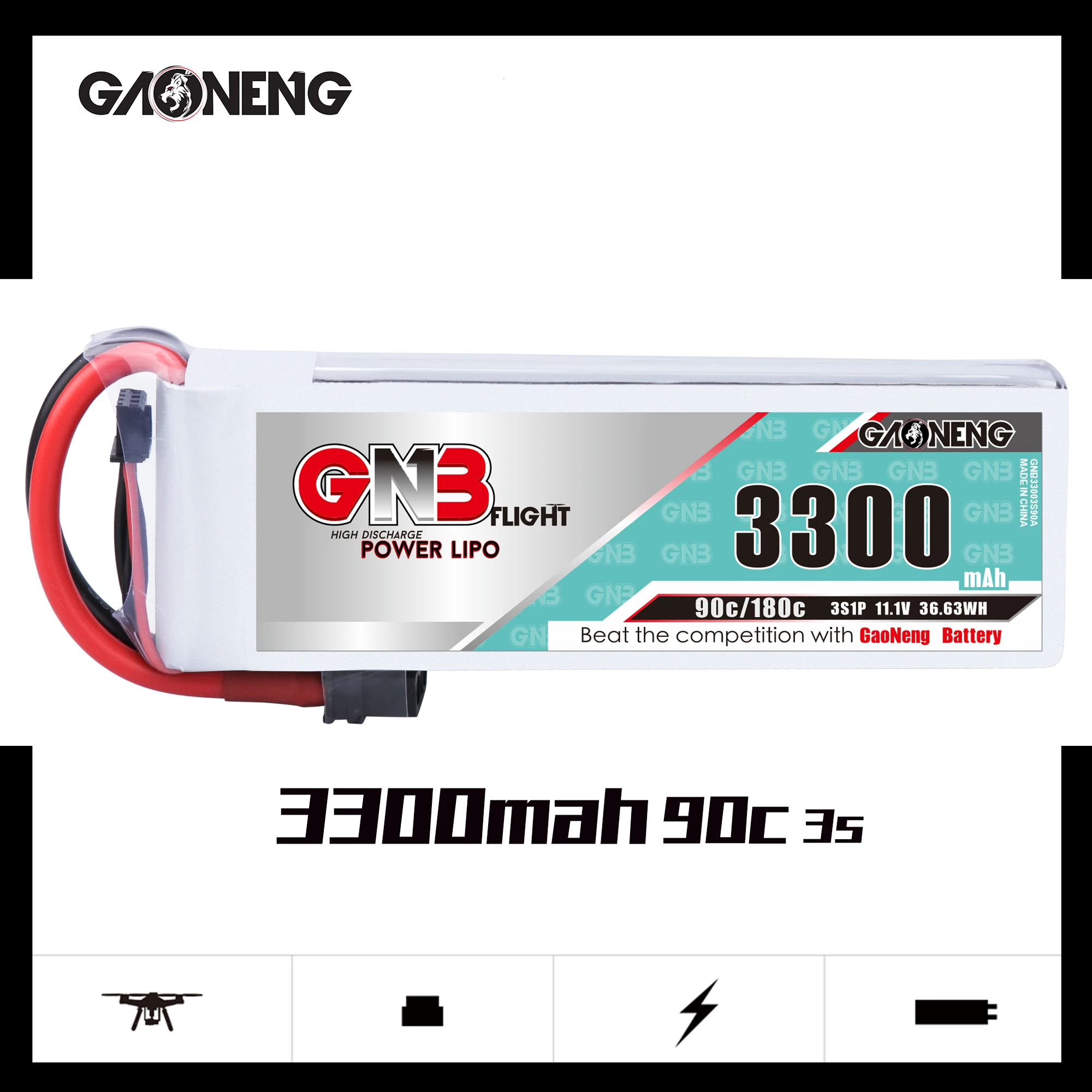 Литий-полимерный аккумулятор Gaoneng GNB 3300 мАч 3S 11 1 В 90C/180C с разъемом XT60/XT90 для БПЛА