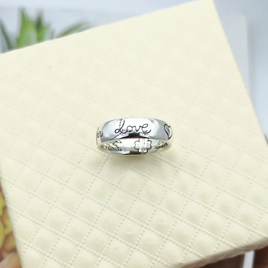 Men and women lovers from 925 sterling silver classic sweet romantic flower ring jewelry carved heart love letters | Украшения и