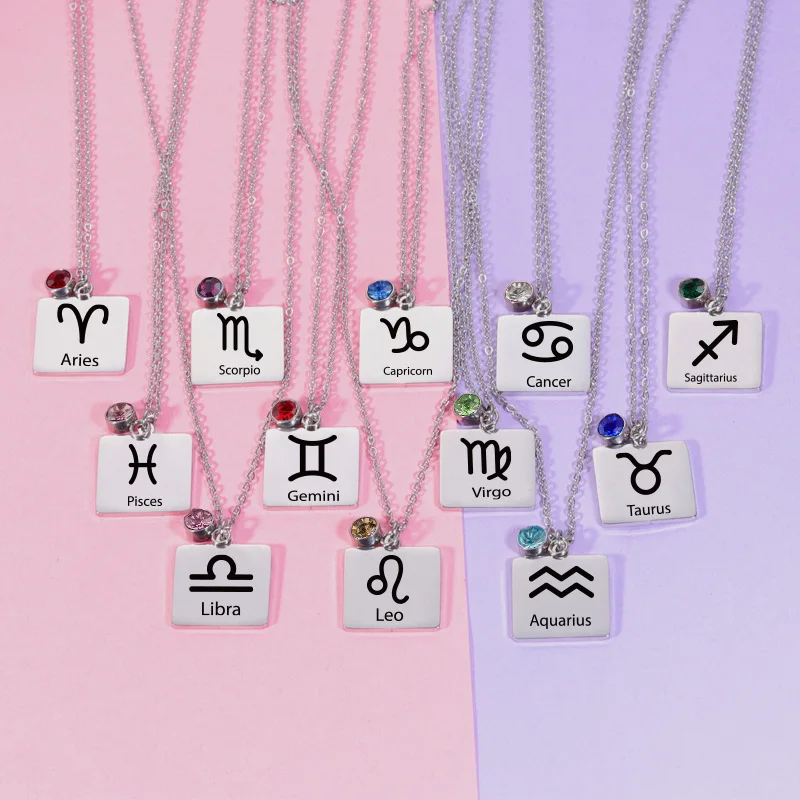 

New mirror stainless steel twelve constellations birthday Necklace Pendant Stainless steel jewelry manufacturer wholesale