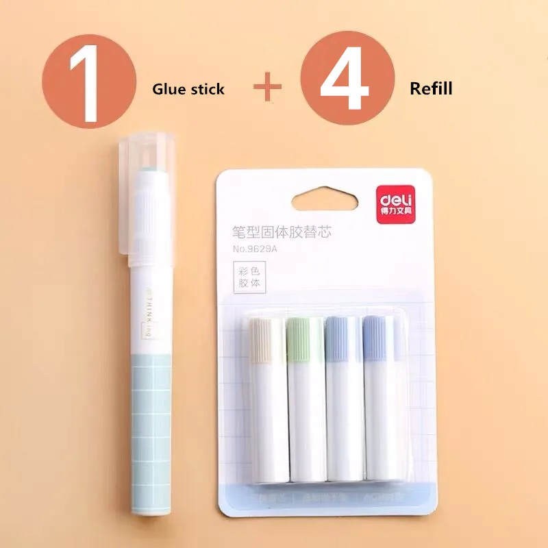 

Sharkbang 1PC + 4CS Refill Creative Replaceable Pen Type Solid Glue Stick Set Portable Accessories School Office Stationery