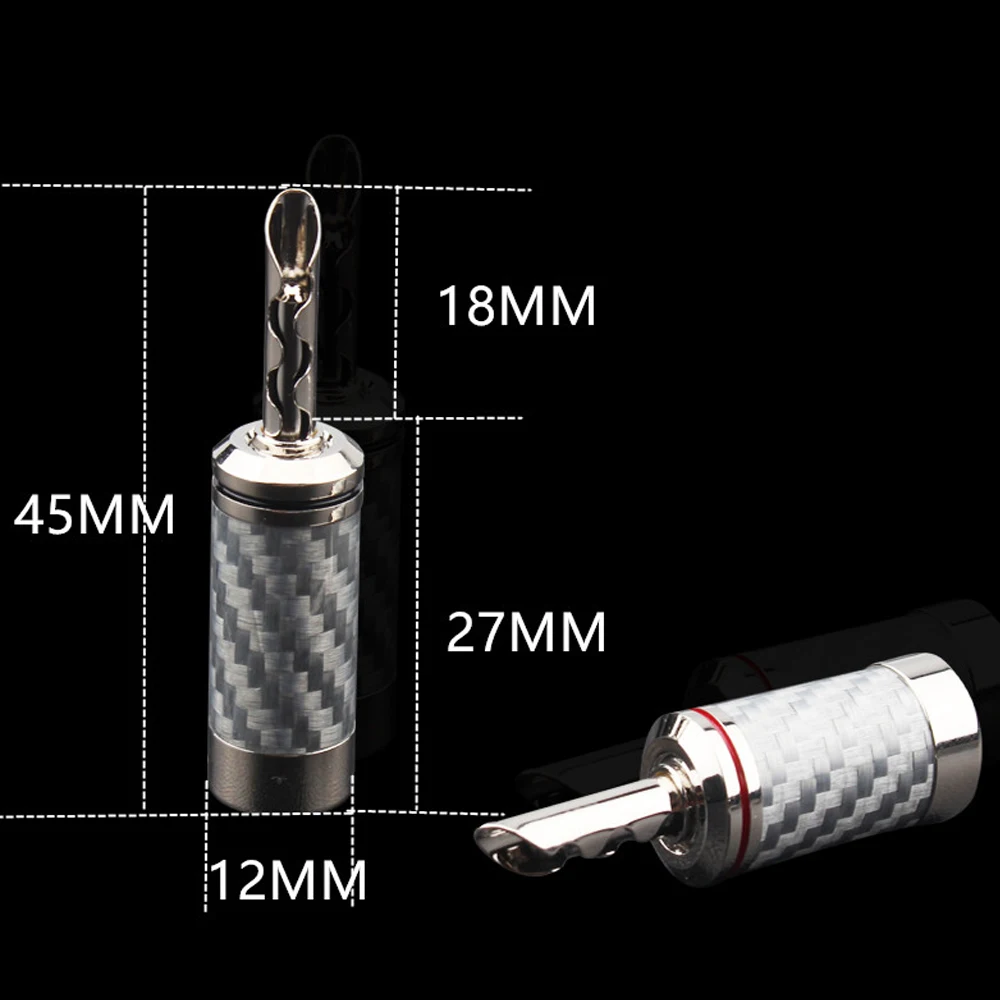 4pcs Sterling Copper White Carbon Fiber Rhodium Plated banana speaker cable connector/adapter plug for diy | Электроника