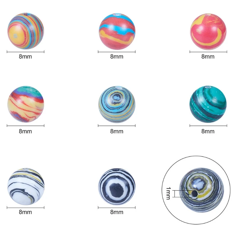 

200Pcs Resin Agate Gemstone Stone Round Loose Malachite Stone Beads Bulk Beads for Jewelry Making with Storage Box (8mm)