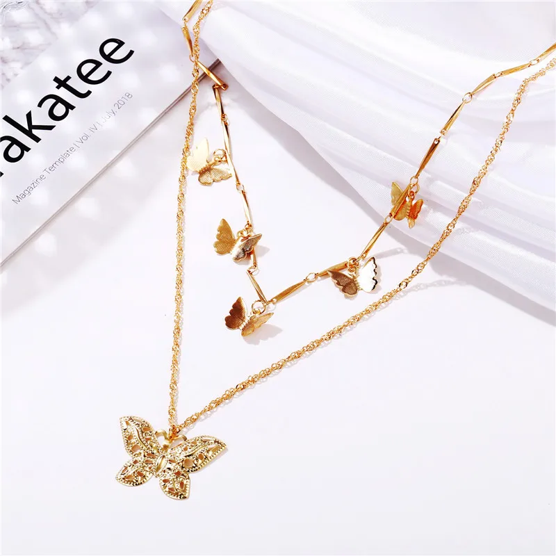 

Cute Romantic Double Butterfly Pendant Necklace For Women Charming Lady Gold Color Choker Chain Jewelry Fashion New Year Gifts