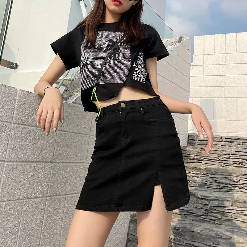 

GUUZYUVIZ Summer Black Denim Skirt Shorts Skinny Sexy High Waist Short Jean Stretch Casual Korean Mini Spodenki Damskie
