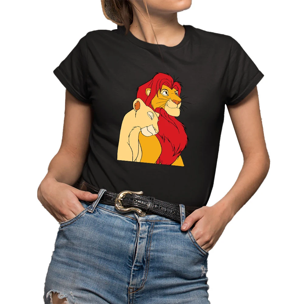 

Fashion Simba and Nala T Shirt Women Harajuku Disney The Lion King Graphic Unisex Tees Shirt Kawaii T-shirt Female Black Tshirt