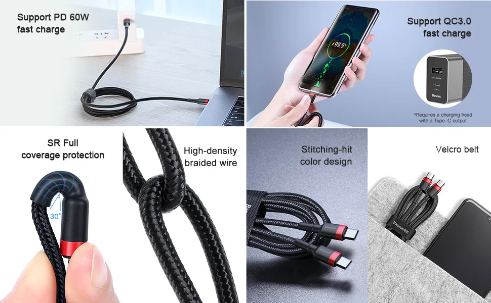 Baseus usb type-C кабель для USB C кабель для samsung S10 Xiaomi телефон с помощью USBC PD Быстрая зарядка зарядное устройство Шнур USB-C type-C кабель