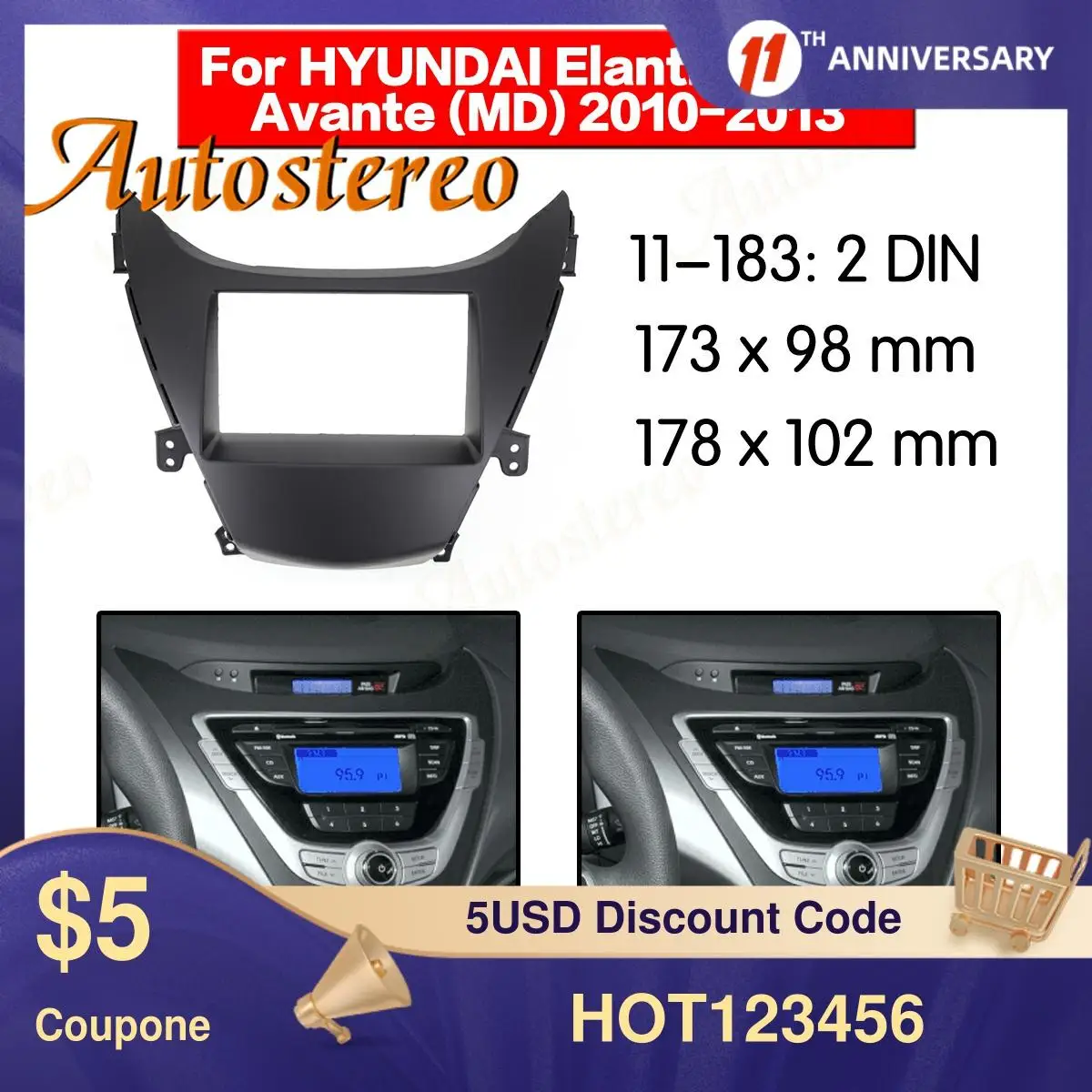 

Автомобильная рамка для приборной панели, радиоприемник для Hyundai Elantra 2010 2DIN, комплект автомобильной стереопанели, установка верхней обшивки...