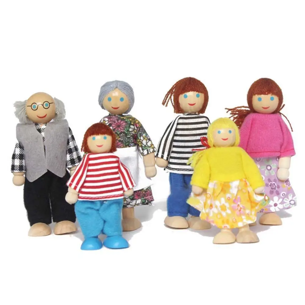 6 шт. милая кукла деревянный дом семейный набор для детей игрушка ролевых игр