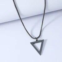 simple black geometric triangle pendant mens necklaces fashion punk neck male jewelry with 24 inch chain