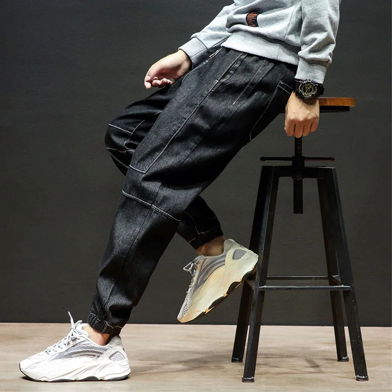 Черные классические шаровары в стиле ретро джинсовые мужские брюки Харадзюку