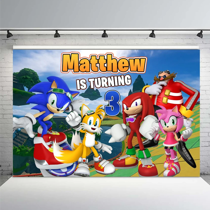 

Cartoon Blue the Hedgehog Backdrop For Photo Studio Boys Birthday Party Photographic Backdground Custom Vinyl Design