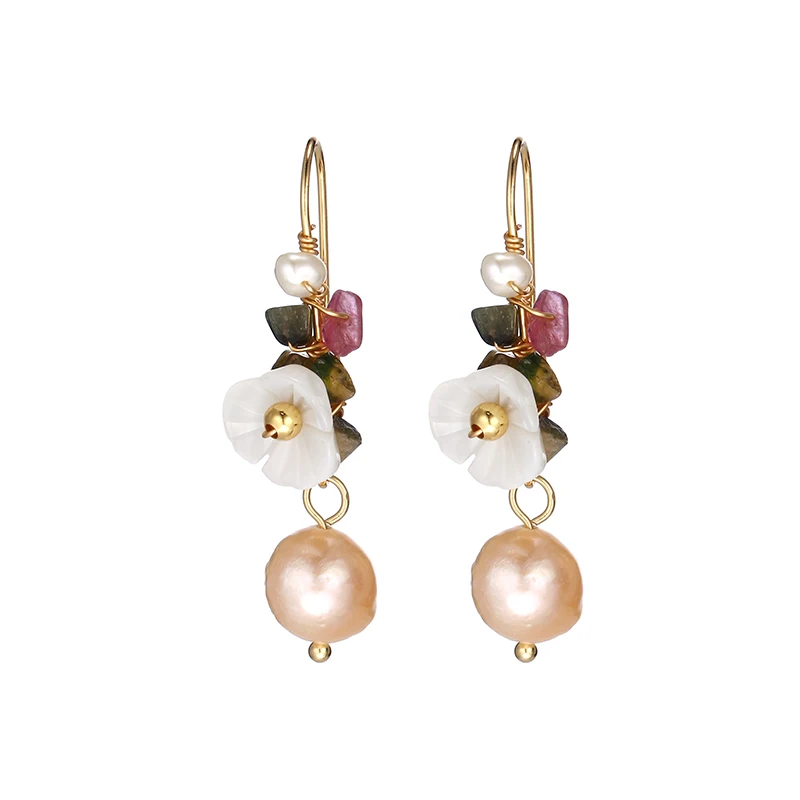 Ручной работы 14K покрыто золотом натуральный пресноводный жемчуг турмалин с