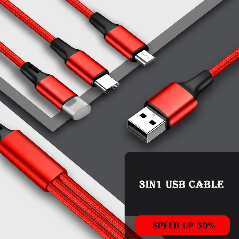 3 в 1 Usb Быстрый кабель несколько зарядки Micro usb type C Кабель Apple нейлоновая строка