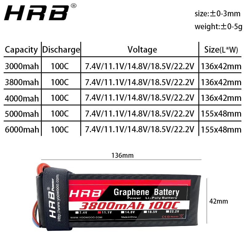HRB Графен 3S Lipo батарея 11 1 V 5000mah 6000mah 4000mah 3800mah 3000mah 2S 7 4 4S 14 8 5S 6S 22 2 RC части для