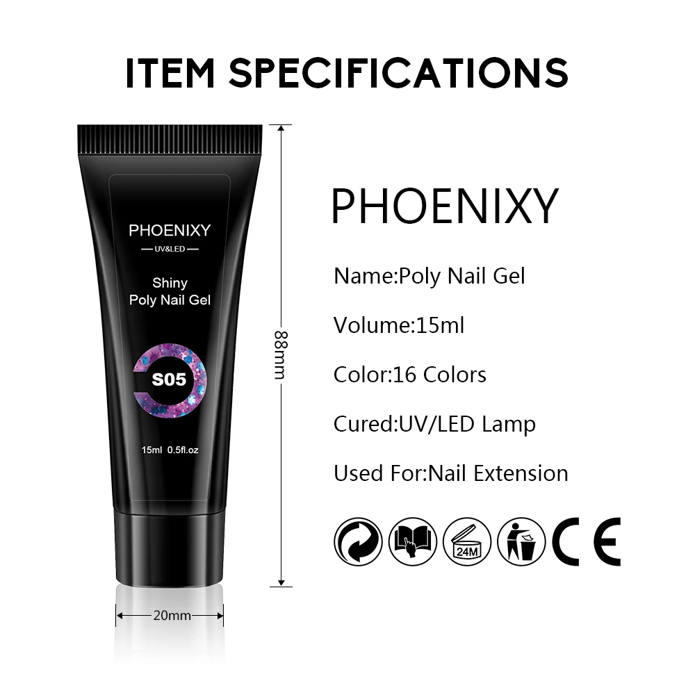 PHOENIXY 15 мл поли Гель лак для ногтей быстрый строительный акрил Цвет желе гель