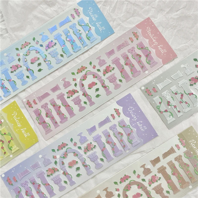 Лазерная наклейка в стиле римского дворца Корейская INS римская колонна с цветами