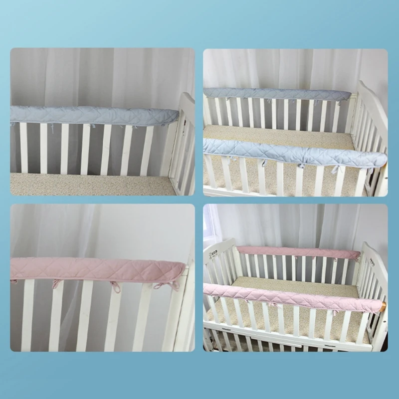 

2Pcs Cotton Crib Protection Wrap Edge Safe Teething Protector Baby Anti-bite Solid Color Bed Fence Guardrail Rail Cover