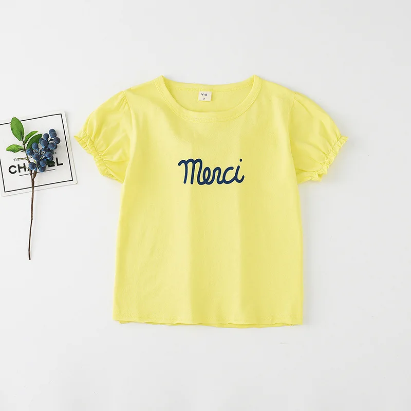 

Kids Long T-shirt Dress Baby Girls Clothing Cotton T Shirts Summer Clothes Girl Petal Sleeve Letter Long Cute Princess Dress