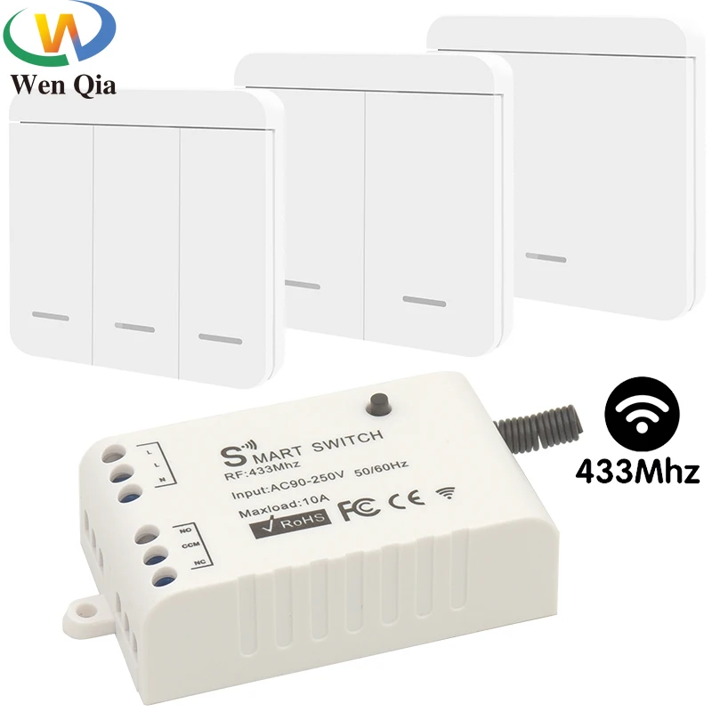 

Wenqia Smart Home Wireless Switch Light Remote Control RF433MHz AC 110V220V 10A Relay Interruptor 86 Wall Panel ON/OFF Bulb Lamp