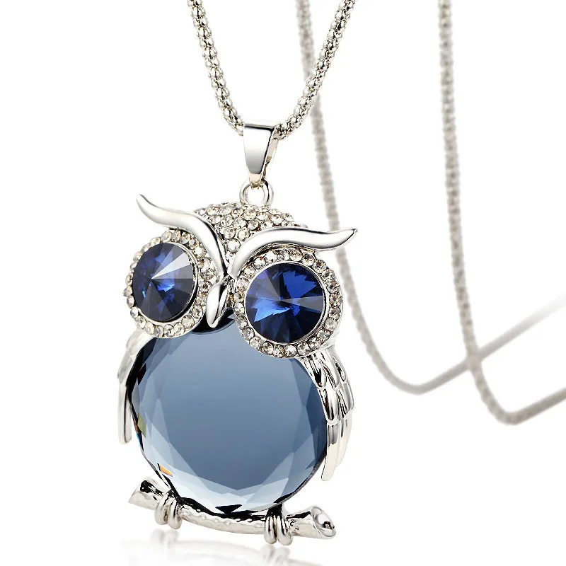 

Vintage Owl Crystal Necklace Animal Pendant Long Sweater Chain Ladies Fashion Clothing Accessories Pendant For Women